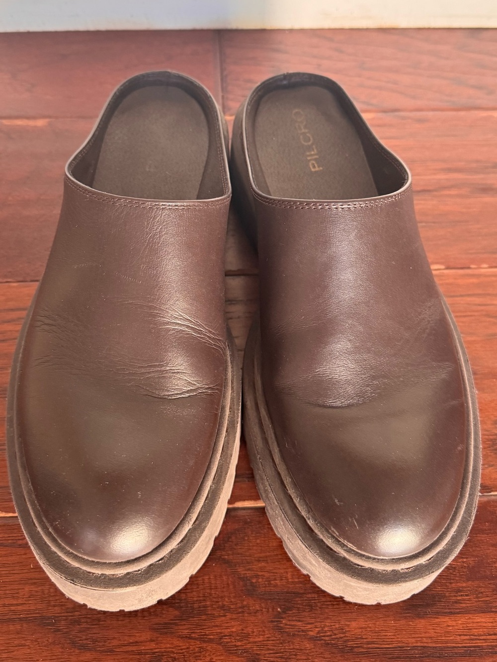 Anthropology Pilcro Chunky Mule Clogs Leather Dark Brown Size 40 Minimalist Chic - Picture 3 of 9